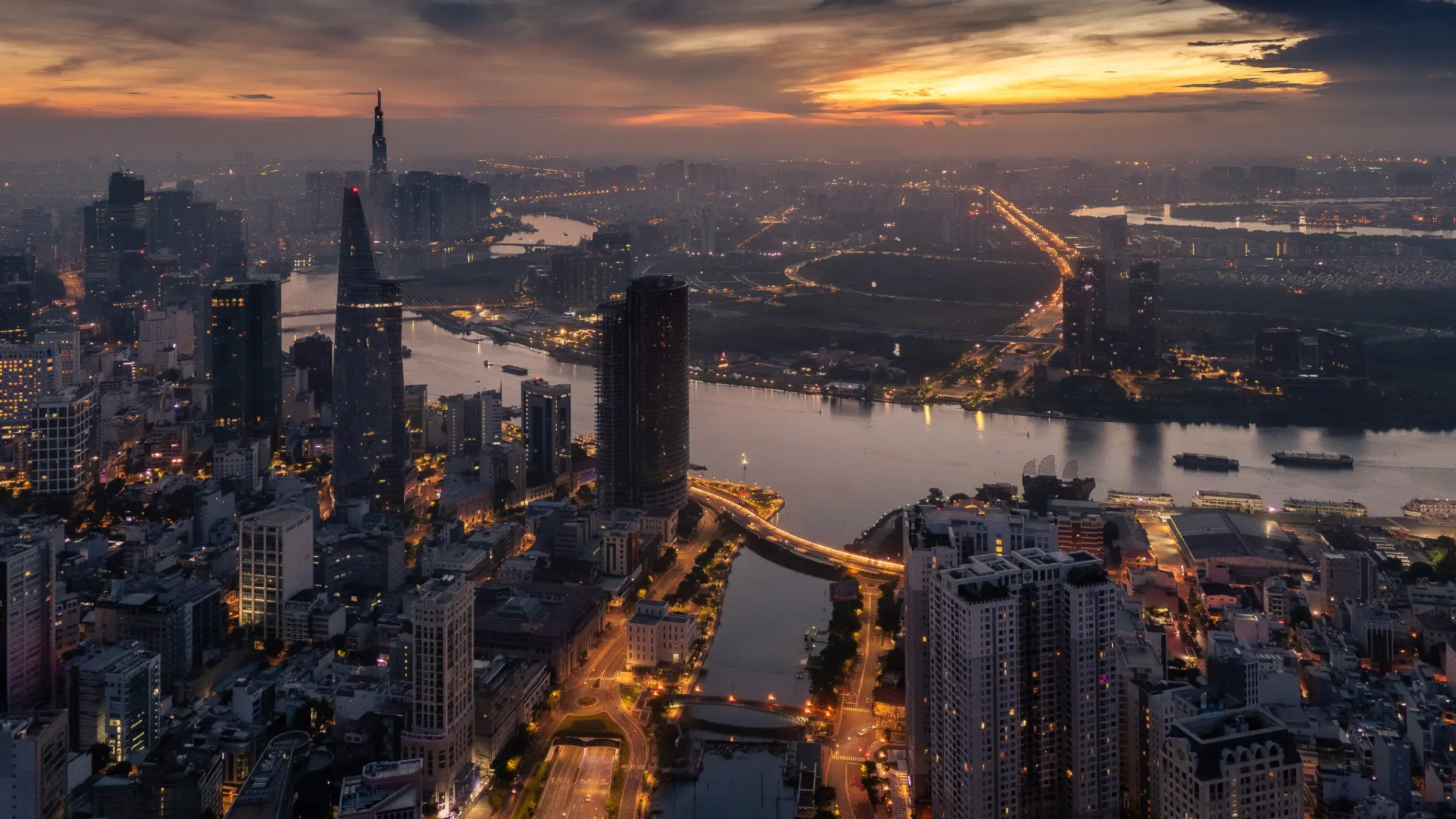 Aerial view of early morning in Ho Chi Minh City, Vietnam