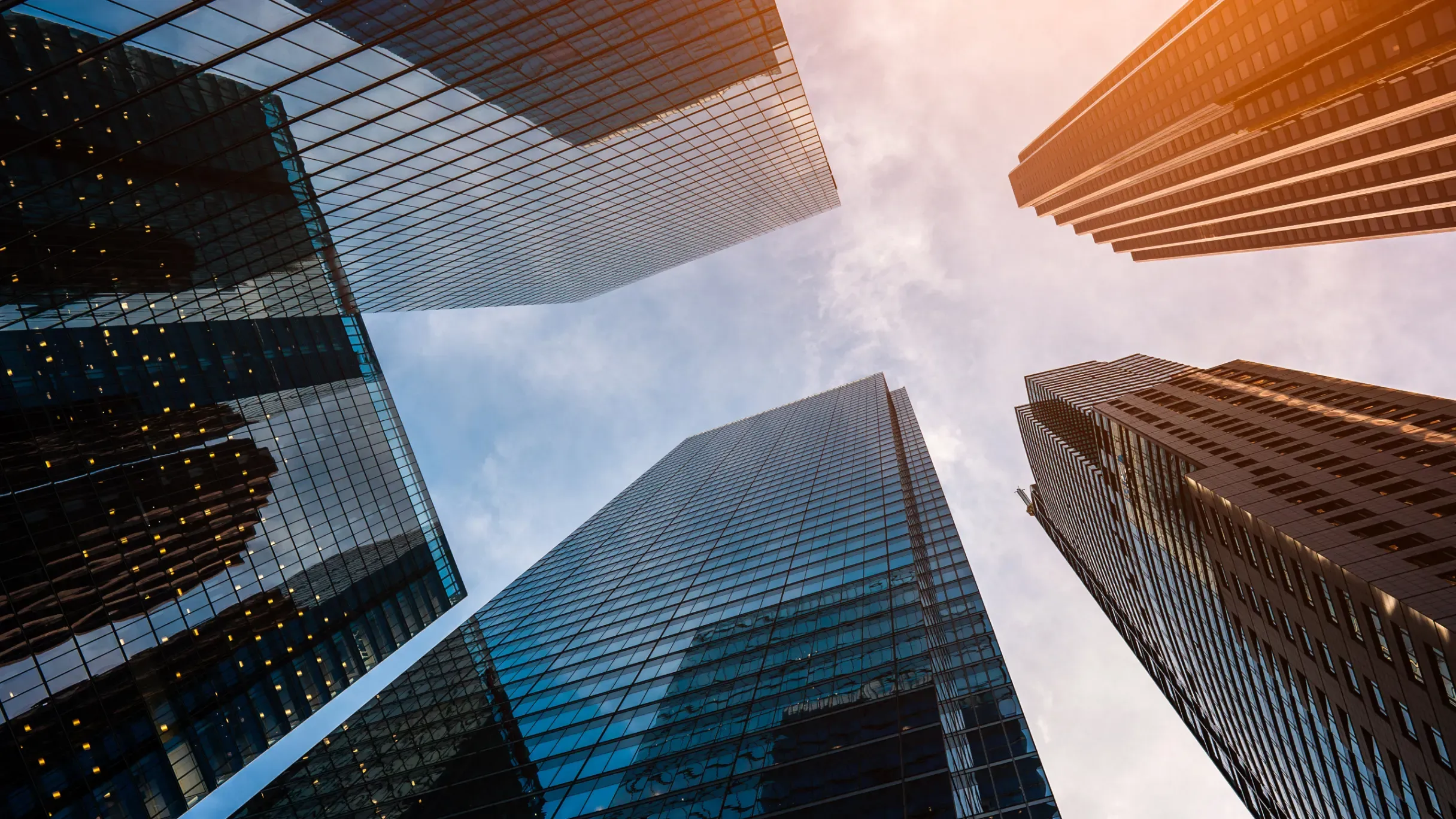 Upward view of skyscrapers