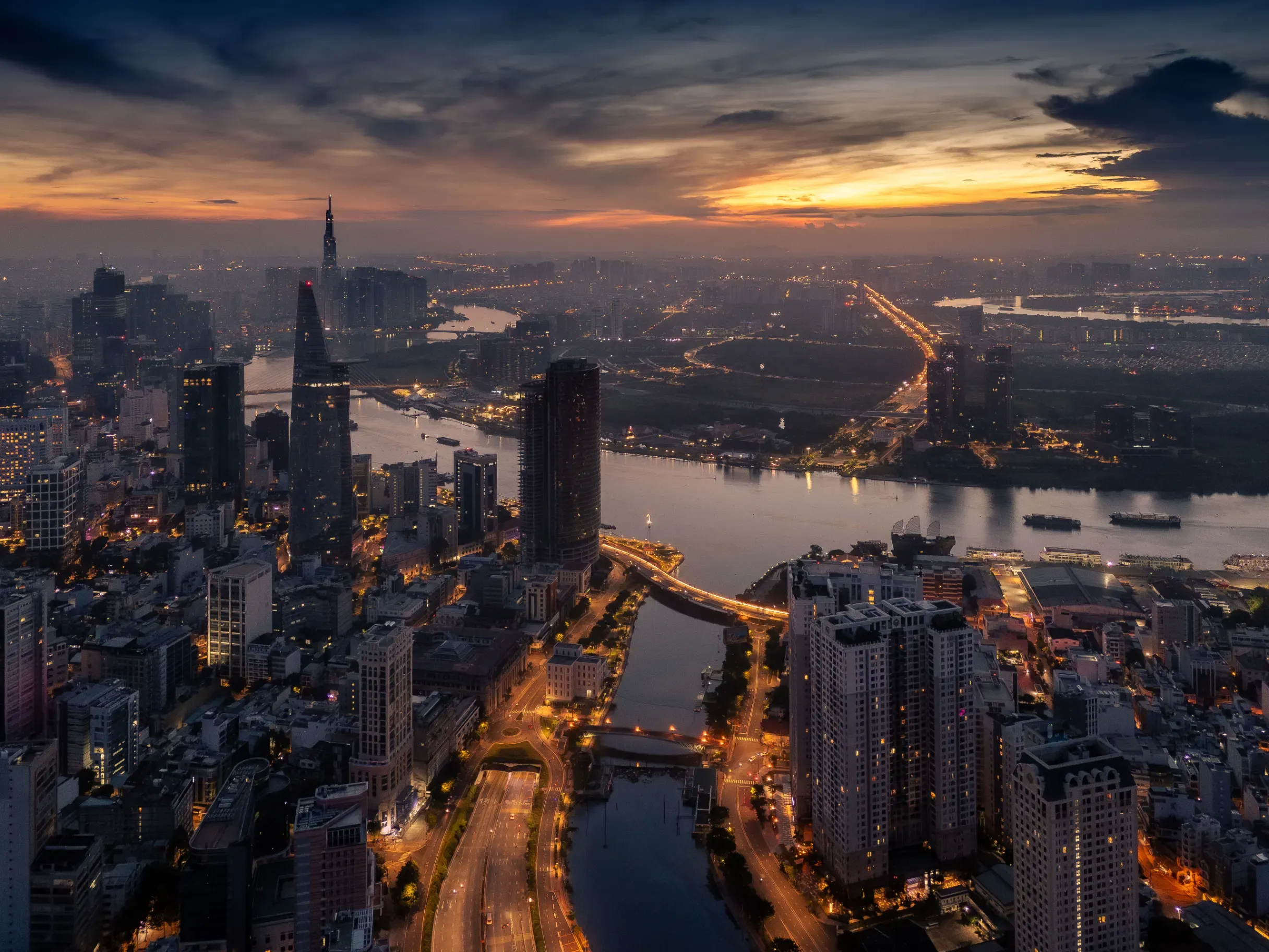 Aerial view of early morning in Ho Chi Minh City, Vietnam