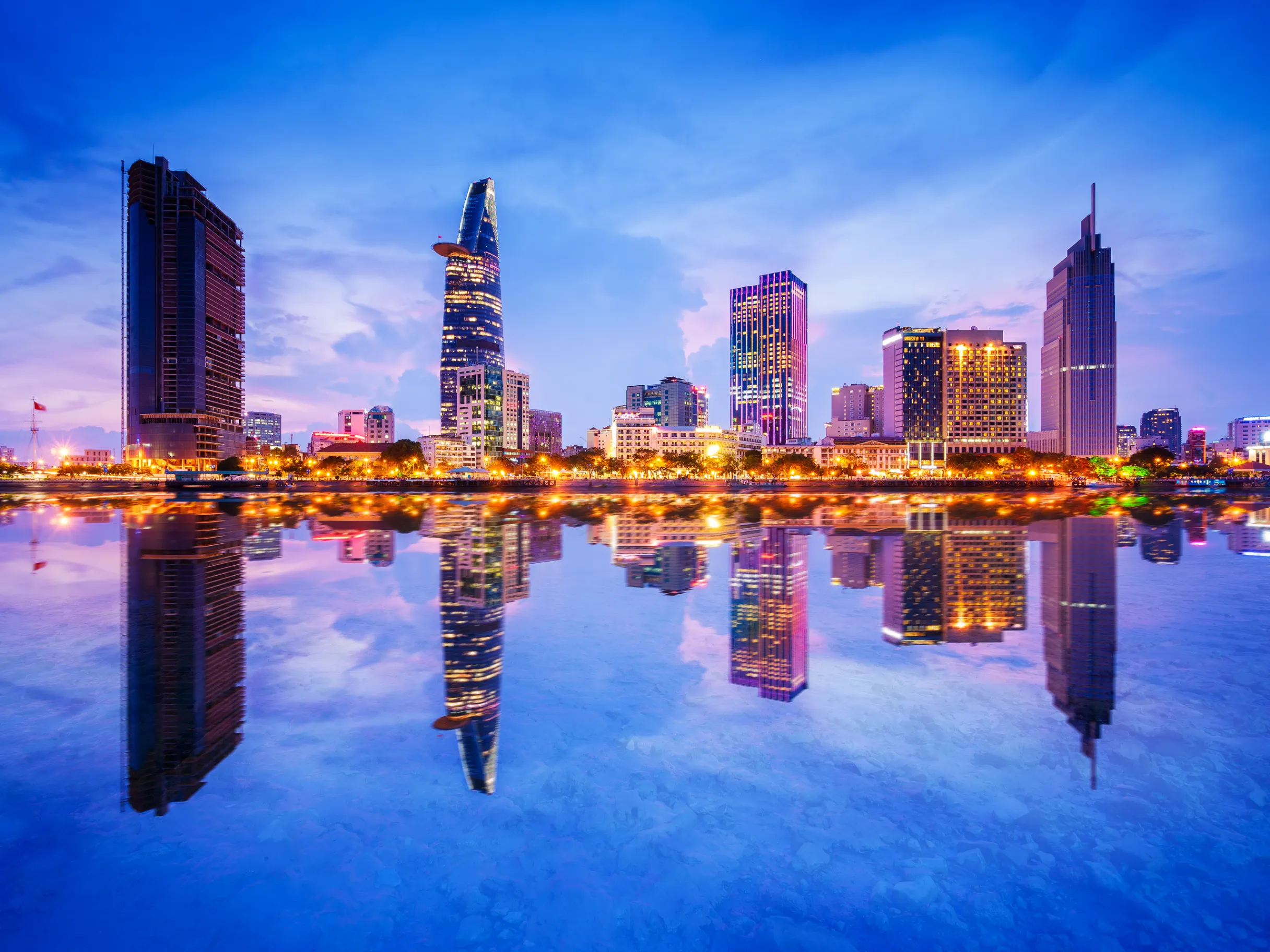 Reflection of Nightview of Business and Administrative Center of Saigon