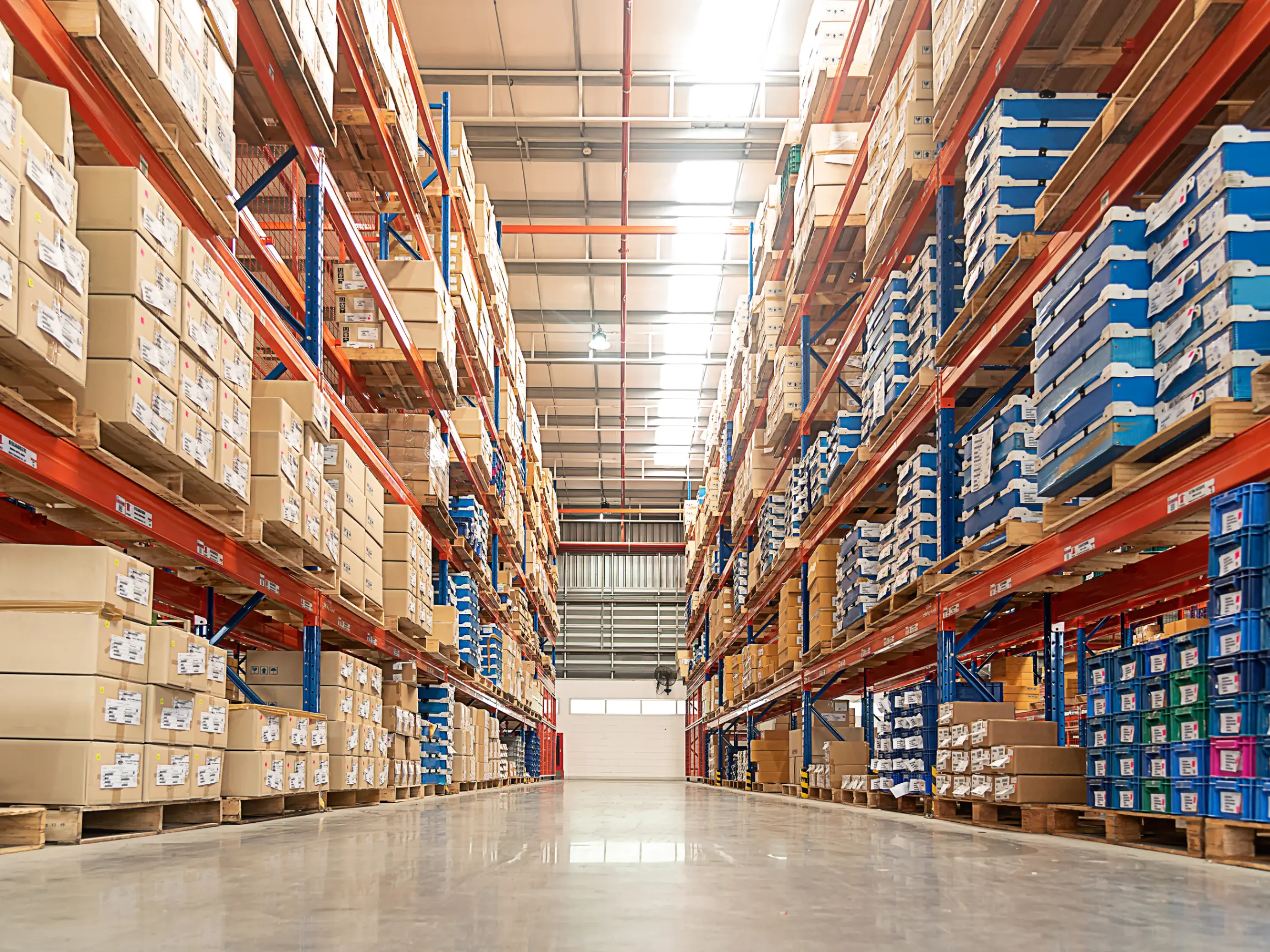 Rows of shelves in warehouse