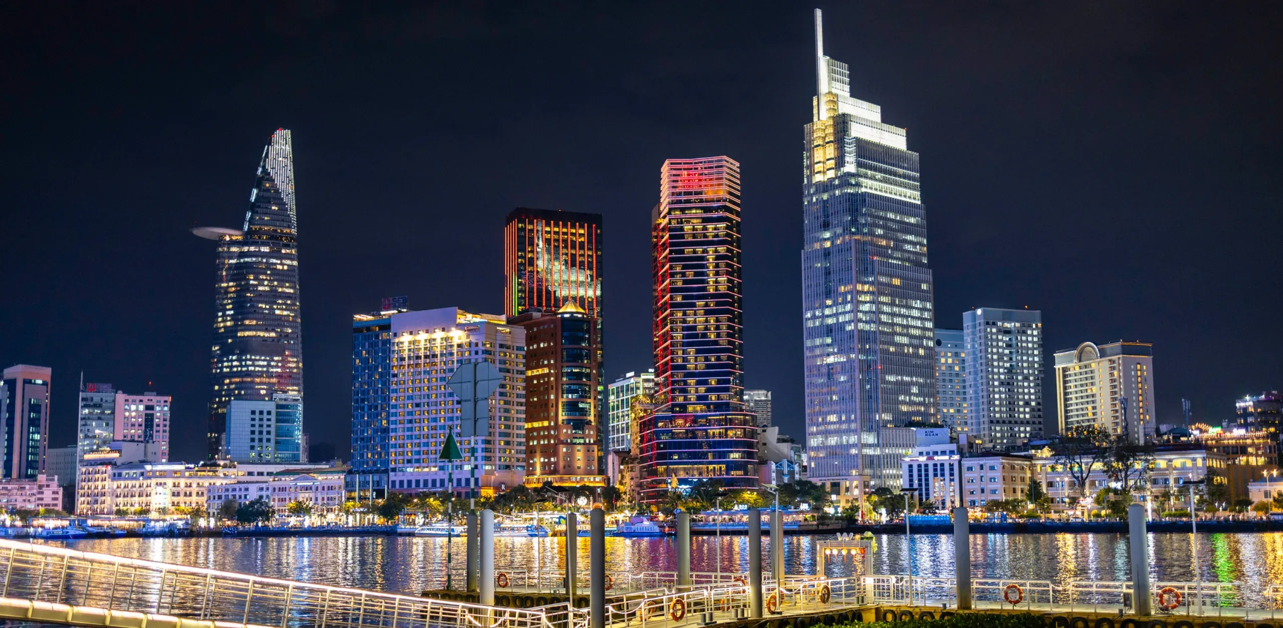 Ho Chi Minh City illuminated waterfront at night