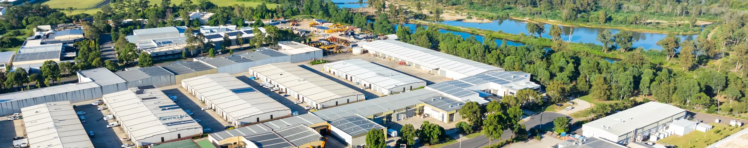 Drone aerial photograph of industrial buildings