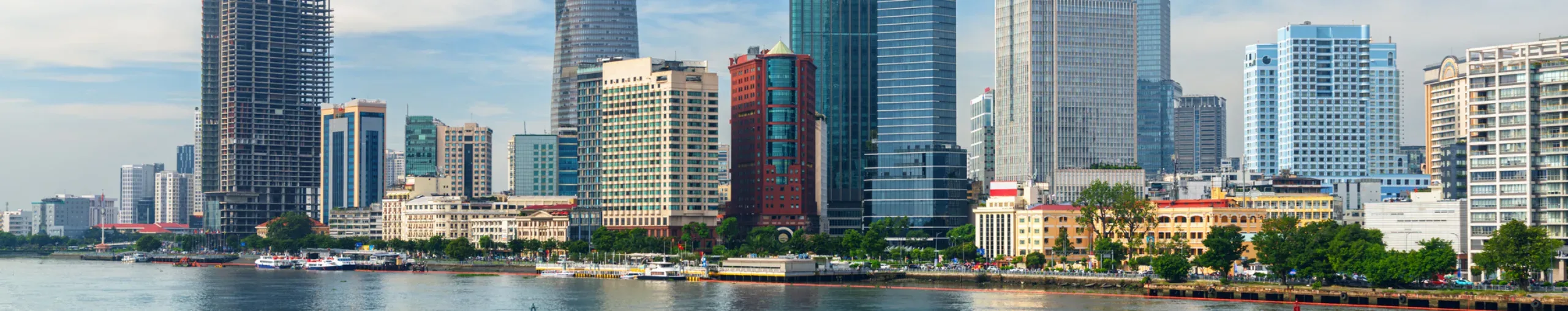 Ho Chi Minh City skyline with skyscrapers and the Saigon River